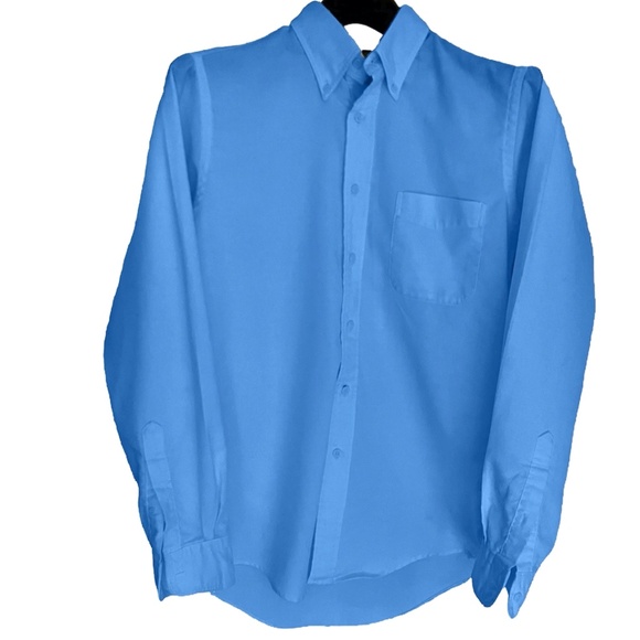 Lands' End: 15/34 Men's Long-Sleeve Buttondown Solid No Iron Pinpoint Shirt - Picture 1 of 6